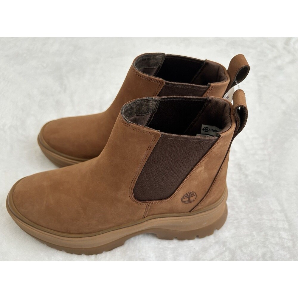 Timberland Roxie Lane Chelsea Boots Women’s 9 Brown Nubuck Pull On Lug Sole NEW